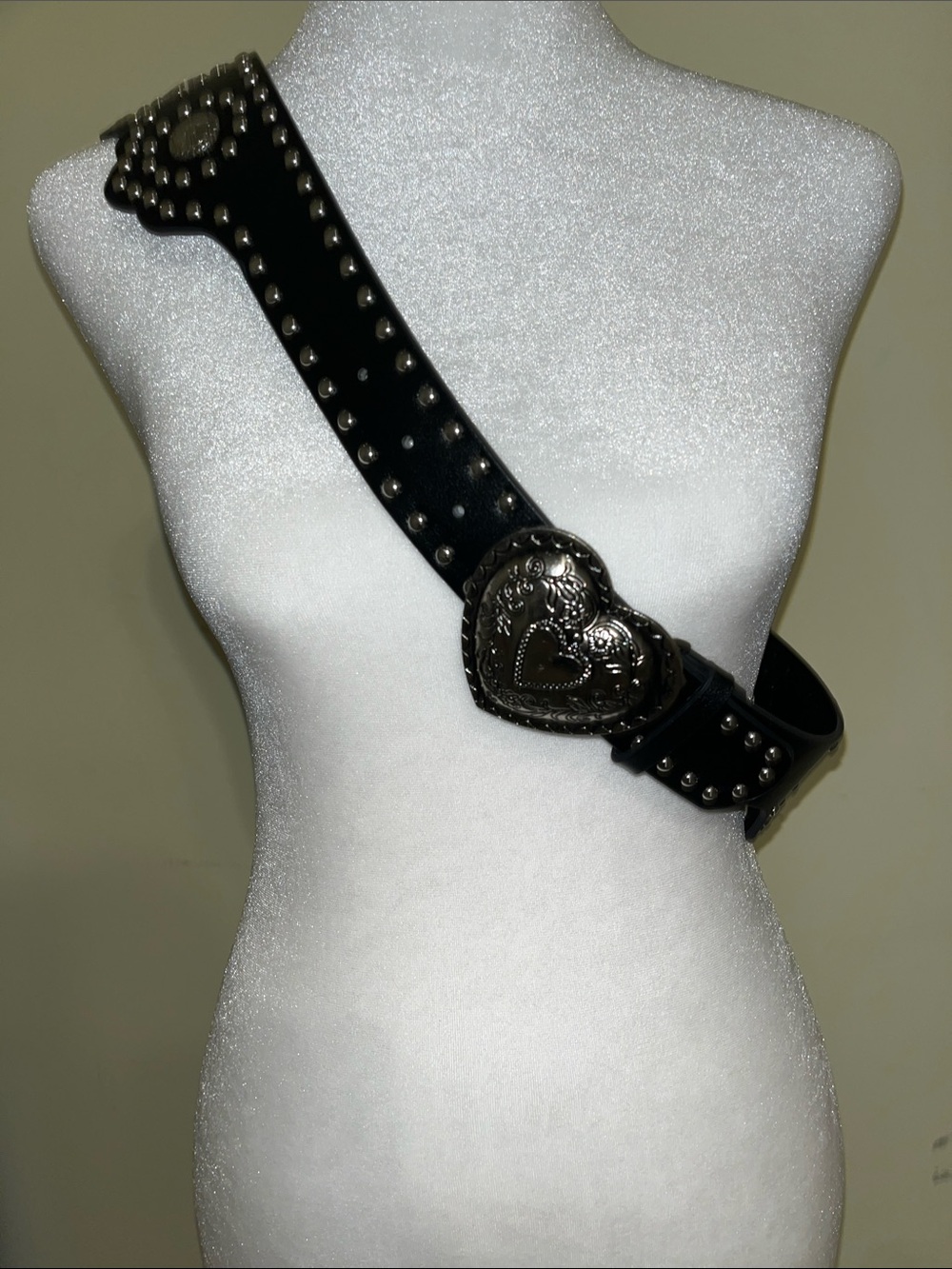 Ladies Y2K Western Studded Belt with heart shaped buckle.